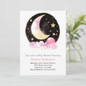 Invitation Dreamy Moon et étoiles Baby shower de fille rose (Debout devant)