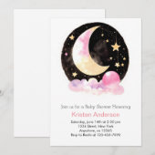 Invitation Dreamy Moon et étoiles Baby shower de fille rose (Devant / Derrière)