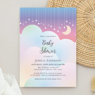 Invitation Dreamy Moon et Stars Baby shower neutre