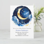 Invitation Dreamy Moon et Stars Blue Boy Baby shower (Debout devant)