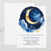 Invitation Dreamy Moon et Stars Blue Boy Baby shower (Devant / Derrière)