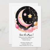 Invitation Dreamy Moon & Stars Thème Bébé Fille Douche (Devant / Derrière)