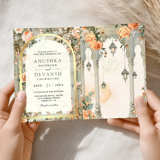 Invitation Dreamy Mughal Palace QR Code Indian Wedding