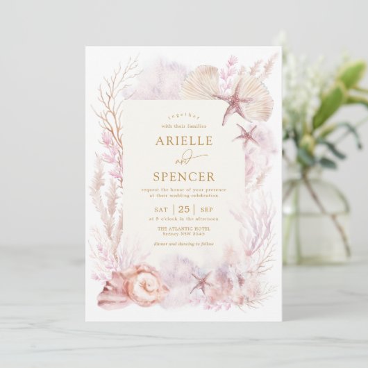 Invitation Dreamy Ocean Mariage Tropical Pastel Corals Beach (Debout devant)
