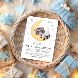 Invitation Dreamy Over the Moon Raccoon Boy Baby shower