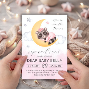 Invitation Dreamy Over the Moon Raccoon Girl Sip and See