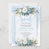 Invitation Dreamy Pastel Bleu Blanc Floral Sweet sixteen 16 (Devant)