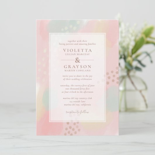 Invitation Dreamy Pastel Mariage d'art moderne (Debout devant)