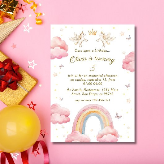Invitation Dreamy Pink Rainbow Unicorn Birthday