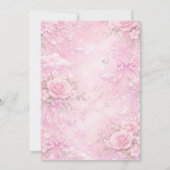Invitation Dreamy Pink Rose Floral Pattern Pearls Bows Sparks (Dos)