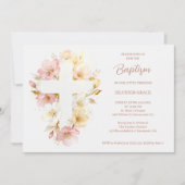 Invitation Dreamy Pink Shades Floral Cross-Shape Baptism (Devant)