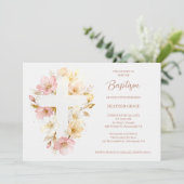 Invitation Dreamy Pink Shades Floral Cross-Shape Baptism (Debout devant)