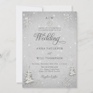 Invitation Dreamy Snowy Winter Wonderland Snowflakes Mariage