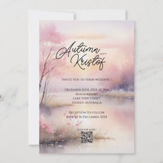 Invitation Dreamy Summer Beach Palm Tree Mariage (Devant)