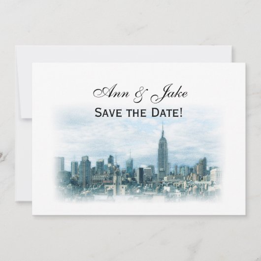 Invitation Dreamy Turquoise NYC Skyline Enregistrer la date H (Devant)