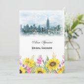 Invitation Dreamy Turquoise NYC Skyline Sunflower Fête des ma (Debout devant)