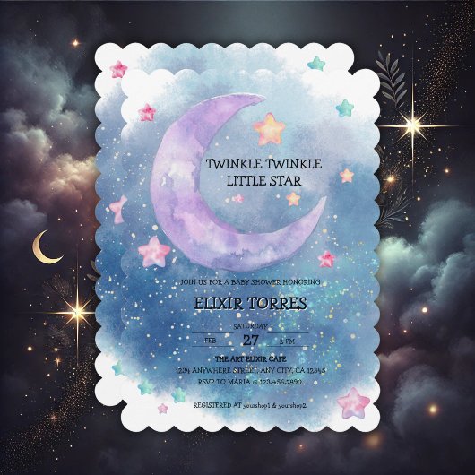 Invitation Dreamy Watercolor Twinkle Little Star Baby shower