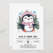 Invitation Dreamy Winter Penguin Digital Anniversaire (Devant / Derrière)