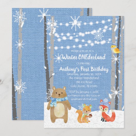 Invitation Dreamy Woodland Forest Animaux ONE derland Anniver (Devant / Derrière)