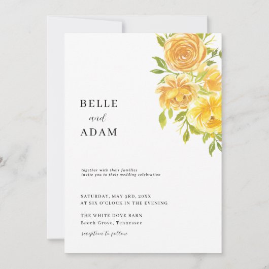 Invitation Dreamy Yellow Rose Mariage (Devant)