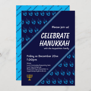 Invitation DREIDEL Bleu Moderne Personnalisé CÉLÉBRER HANOUKK