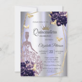 Invitation Dress,Butterfly Violet Roses Lavender Quinceañera (Devant)