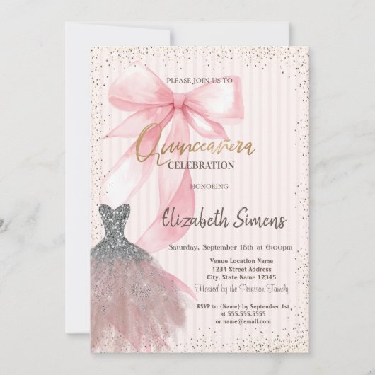 Invitation Dress Confetti,Pink Bow Striped (Devant)