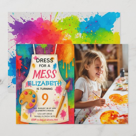 Invitation Dress for a Mess Art Party Birthday Photo (Devant / Derrière)