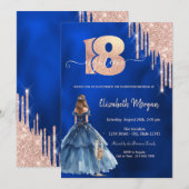 Invitation Dress Glitter Drips Glass Blue 18th Birthday (Devant / Derrière)