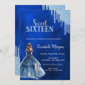 Invitation  Dress Glitter Drips Glass Blue Sweet 16 (Devant / Derrière)