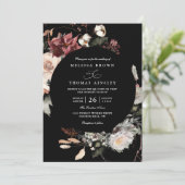 Invitation Dried Burgundy Rustic Florals Boho QR Code Wedding (Debout devant)