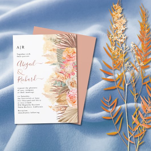 Invitation Dried flowers, pampas grass and palm leaf wedding 