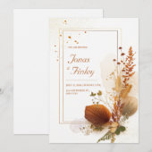 Invitation Dried Palm Fan Gold Stardust Wedding (Devant / Derrière)