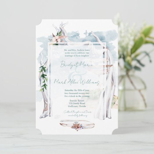 Invitation Driftwood Arbor Boho Beach Mariage (Debout devant)