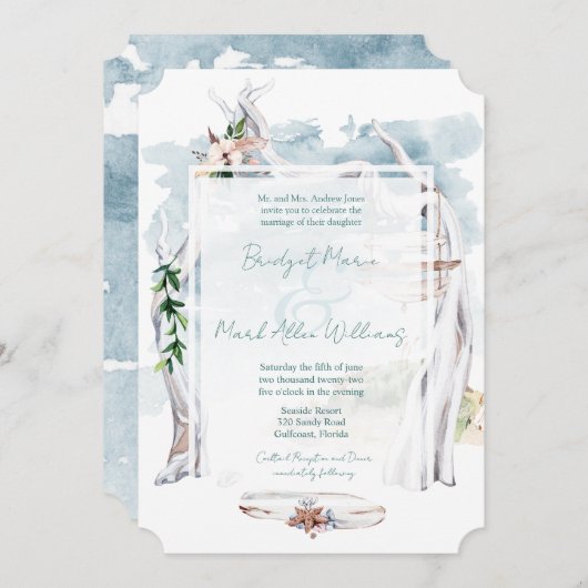 Invitation Driftwood Arbor Boho Beach Mariage (Devant / Derrière)