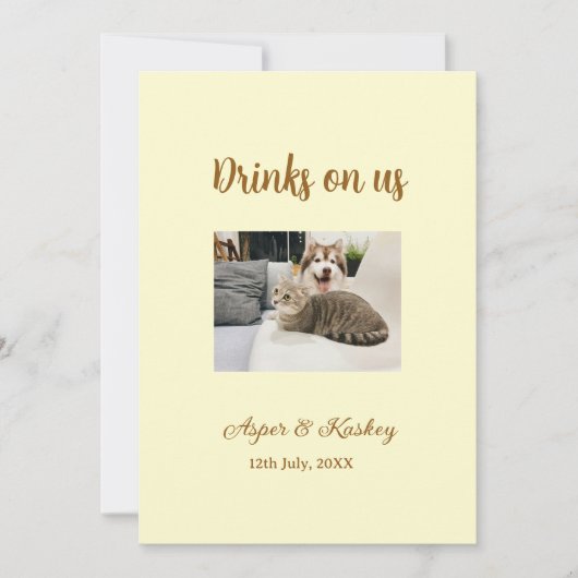 Invitation Drinks on us open bar pet photo wedding couple dat (Devant)