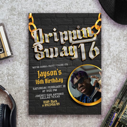 Invitation Drippin Swag 16 avec photo
