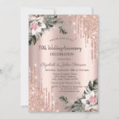 Invitation Drips,Branches de palmier,Roses Anniversaire de ma (Devant)