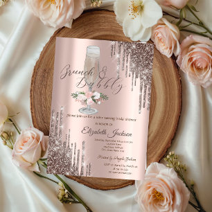 Invitation Drips,Glass,Roses Brunch & Bubbly Baby Shower de m