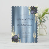 Invitation Drips,Navy Blue Roses Metallic Retraite (Debout devant)