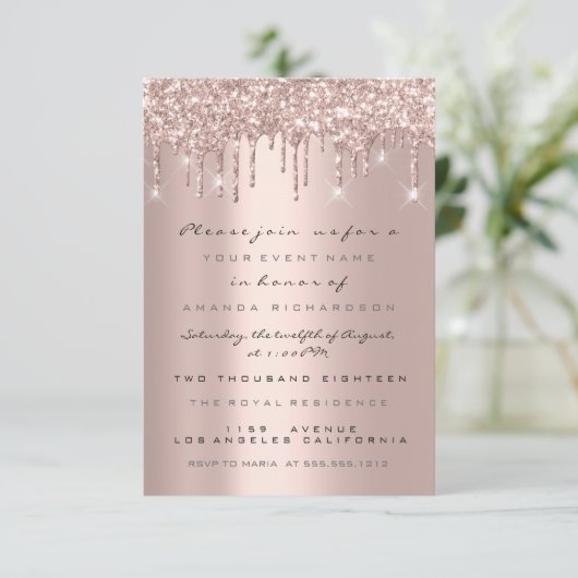 Invitation Drips Rose Gold Fête de Mariage Douce 16e (Debout devant)