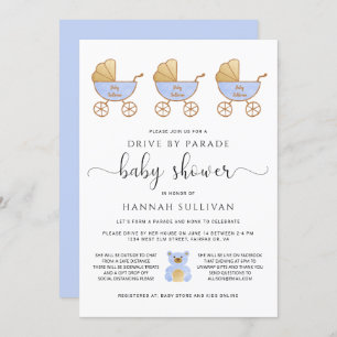 Invitation Drive By Baby Boy Show Retro Carriage Blue