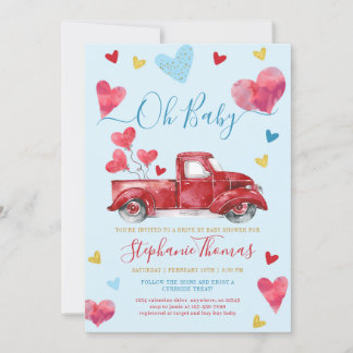 Invitation Drive By Boy Valentine Baby shower avec Coeurs