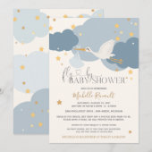 Invitation Drive By "Fly By" Stork C'est un Baby shower garço (Devant / Derrière)