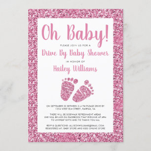 Invitation Drive By Oh Baby Pink Parties scintillant Baby sho