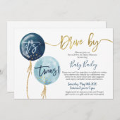 Invitation Drive by Twins Baby shower boy (Devant / Derrière)