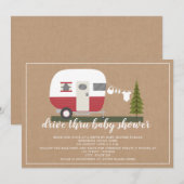 Invitation Drive Thru Baby shower Red Camper Woodland (Devant / Derrière)