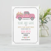 Invitation Drive Thru Baby shower Vintage Camion rose (Debout devant)