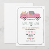 Invitation Drive Thru Baby shower Vintage Camion rose (Devant / Derrière)