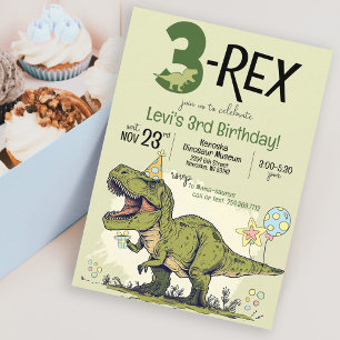 Invitation Drôle 3-Rex Dinosaur Cartoon 3e fête d'anniversair